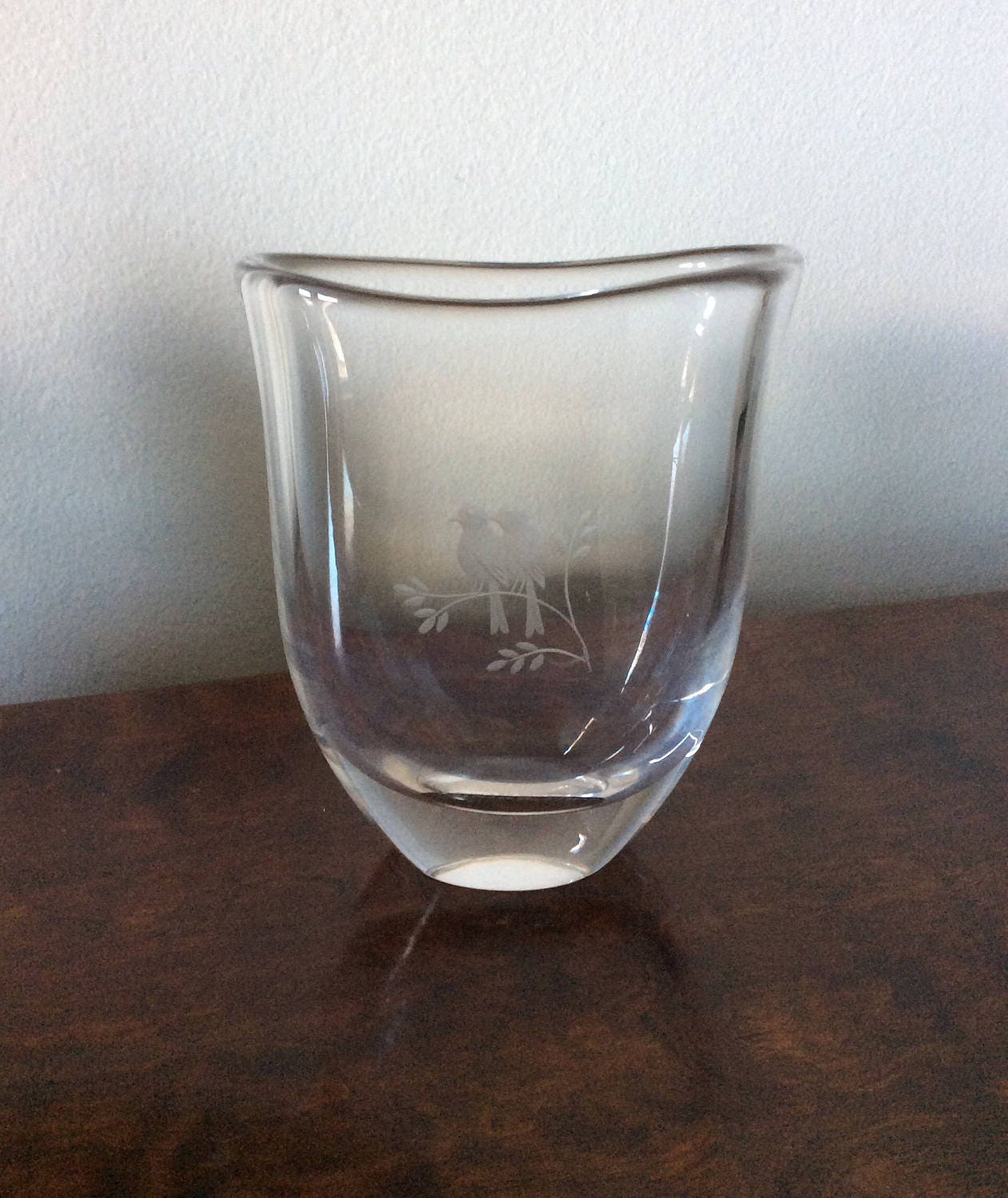 Vintage Orrefors Crystal Vase Etched Birds Signed Numbered