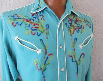 50's Vintage Men's Embroidered Rayon Western Shirt medium