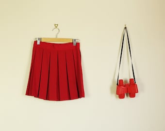 Vintage Red Pleated High Waist Skirt 90s Pin Up Twin Peaks Cheerleader D