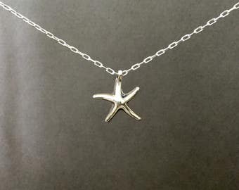 Starfish necklace, sterling silver starfish on sterling silver chain, resort jewelry, small starfish charm necklace, sea life necklace N283S