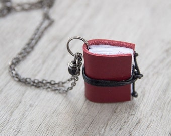 Miniature book necklace, mini book jewelry, book literature pendant, for teacher librarian book lover coworker book worm book club