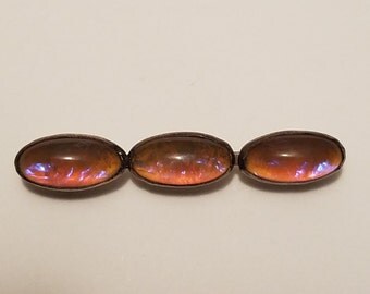 Stunning Sterling Silver bar brooch Dragon's Breath fire opal