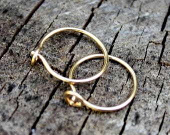 Gold Hoops - 14K Gold Hoop Earrings - Solid Gold Hoops - 14K Gold Earrings - Half Inch Hoops - Minimalist - 14K Gold Jewelry - Two Feathers