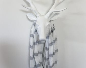 Stripe Infinity Scarf - Heather Gray & White - Cotton Jersey Knit