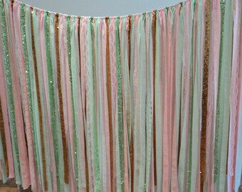 Pink Mint Gold Sparkly Fabric Garland Wedding Garland Shower Decor Wedding Photo Back Drop Smash Cake Photo Ribbon Garland Hippie Curtain