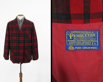Vintage Pendleton 49er Jacket Red Wool Tartan Topster Jacket - Men's Medium