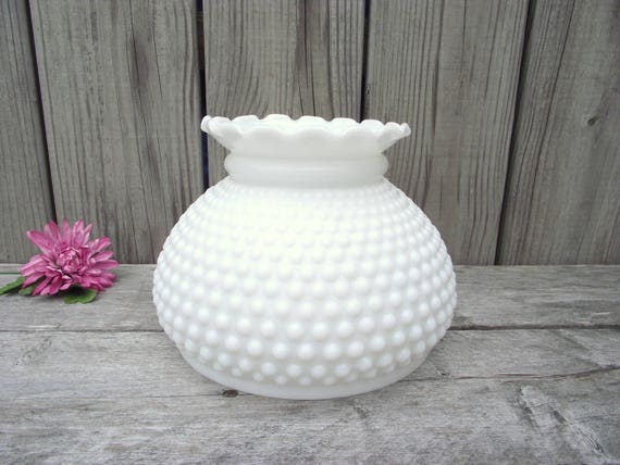 Antique MILK GLASS Fenton Hobnail Parlor Lamp SHADE for