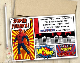 Spiderman Thank You Card / Spiderman Invitation / Spiderman Birthday Party / Party / Customized / Personalized /Superhero / PRINTABLE