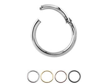 316L Surgical Steel Septum Clicker Ear Cartilage Helix Daith Hoop Nose Ring Hinged 5/16", 3/8" Black, Gold, Rose Gold, Steel 18G