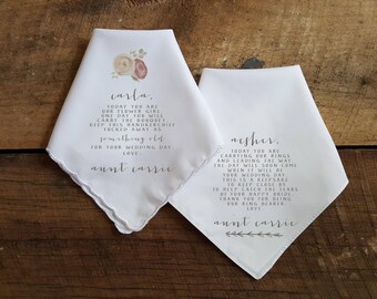 Set of 2 Printed Wedding Handkerchief for the RING BEARER and Flower Girl . Wedding Handkerchief. Printed Handkerchief. Ring Bearer.