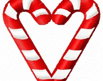 Candy Cane Heart Machine Embroidery Design - Instant Download