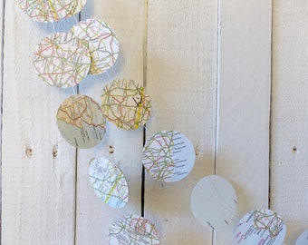 European Road Map Circle Paper Garland - 3m / 10ft - Travel Theme Party, Wedding, Home Decor