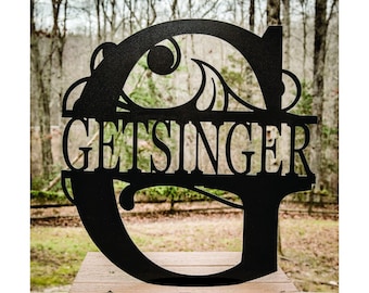 Family Name Sign–22” Metal Monogram Door Hanger for Inside or Outside-Personalized Wedding Gift-Housewarming Present-11th anniversary
