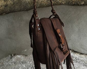 Leather fringe purse crossbody bag leather bucket purse