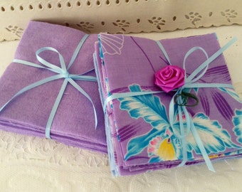 Pre-cut Squares - Flannel - 4" - Charm Pack - 73 squares - baby quilt kit - Baby Blue, lavender & Hawaiian print squares - baby shower
