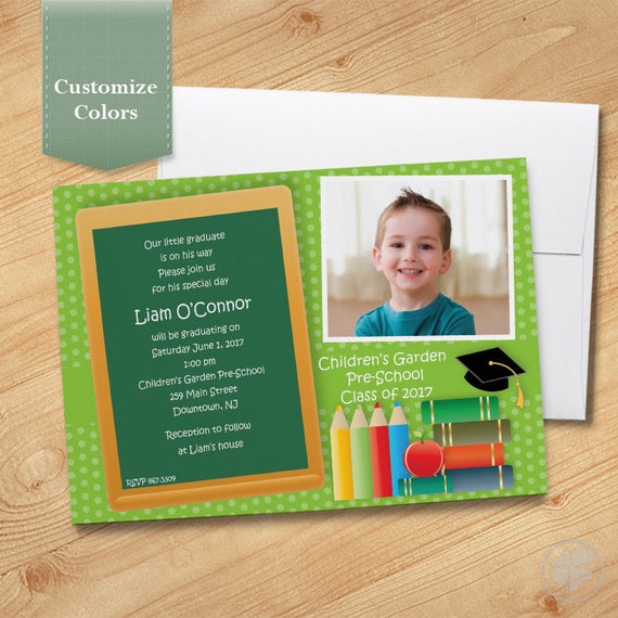 Photo Pre-School Graduation Invitation, Elementary Graduation Invite, Graduation Announcement, Printed Invitation, Printable PDF Il_570xn