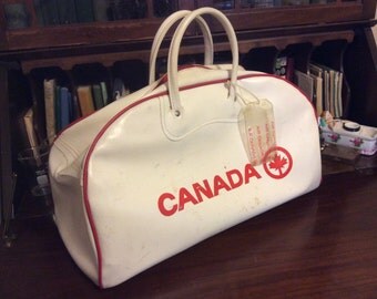 SALE markdown from 75 vintage luggage ... Classic AIR CANADA duffel Bag ... Retro road trip luv ...