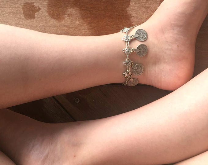 Boho anklet, bohemian anklet, silver anklet, pendant anklet, boho silver anklet, anklet for women, anklet for summer, jewelry for women,gift