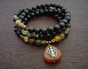 Antique Carnelian Lakshmi Mala // Multi-Colored Jade Prosperity & Wealth Mala Necklace or Wrap Bracelet // Yoga, Prayer Beads, Jewelry
