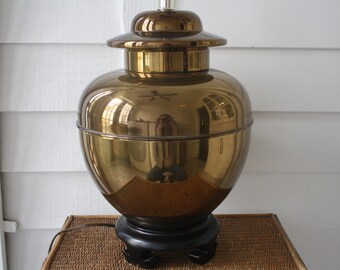 SALE large brass lamp, brass ginger jar lamp, large brass table lamp, Asian brass lamp, Chinoiserie lamp, Hollywood Regency
