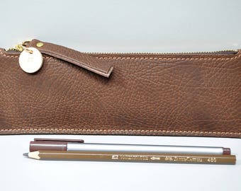Leather Pencil Case With Initial - brown, personalized pencil case, monogram pencil case, initial pencil case, tool case, pen case