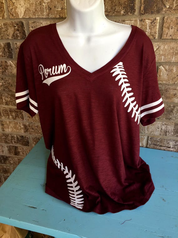Baseball Laces TShirt baseball mom shirt Short Sleeve V