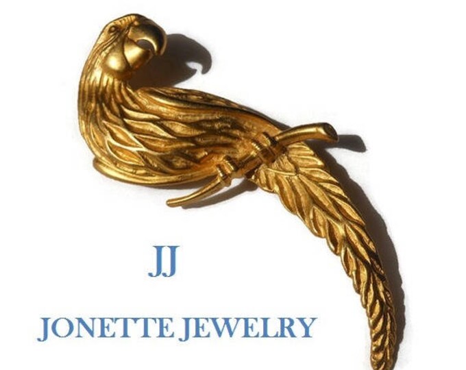 SALE Large JJ parrot brooch in matte and satin gold finish Jonette Jewelry