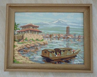 vintage paint-by-number Asian scene