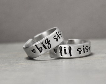 Sister Rings, Big Sis Lil Sis rings, Hand Stamped Jewelry, Personalized Jewelry, Big Sis Ring, Lil Sis Ring, Hand Stamped Rings