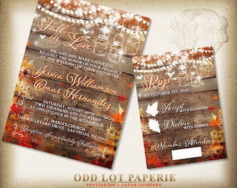 Fall oak tree with colorful autumn leaves wedding invitations that are beautiful and show a carved heart with you and your loves initials in the tree. Your autu