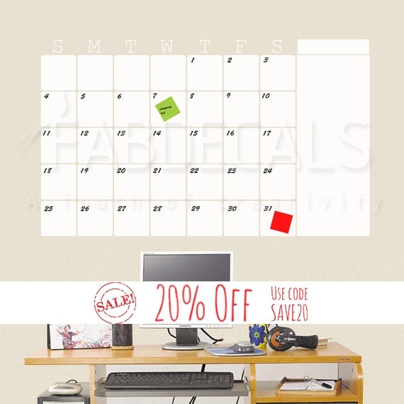 Monthly Whiteboard Calendar Vinyl Wall Decal Organize by FabDecals