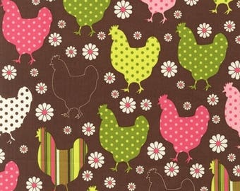 Fat Quarter Robert Kaufman Chick Chick Pink Chickens Farm