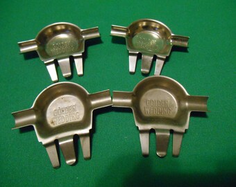 Four (4), Vintage, Metal Clip-on Ashtrays, Embossed "Golden Wedding".