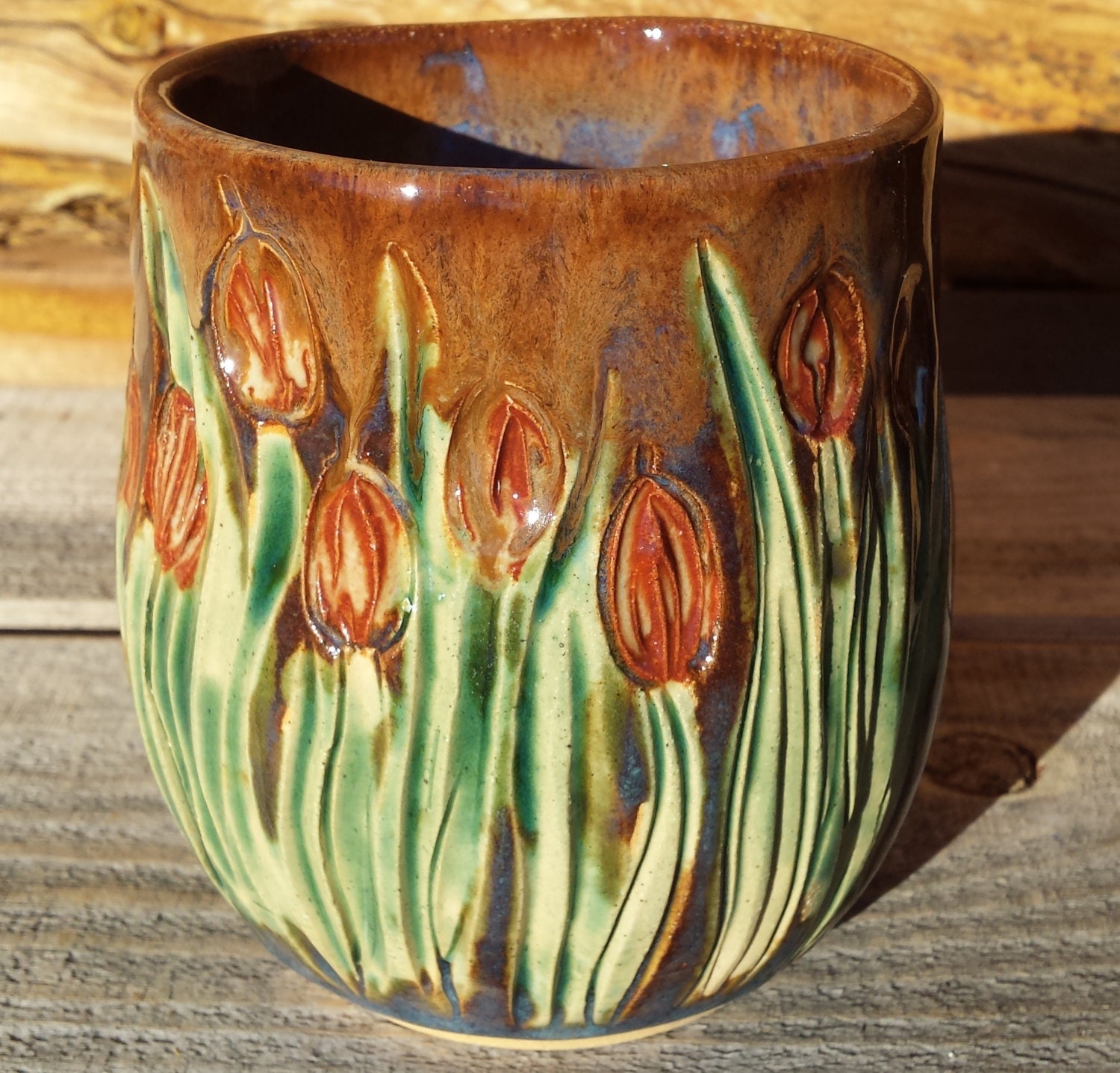 Right Hand Warmer Mug Cattails Pottery Warmer Mug Ceramic