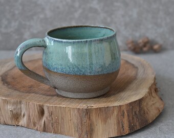 Rustic Ceramic mug set, Large Green pottery mug set, Ceramic Coffee mug, Stoneware Coffee lovers gift, Pottery Tea / Soup Mug, Ready to ship
