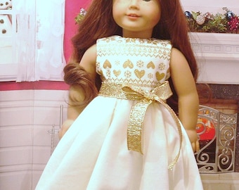 White Velveteen and Gold Holiday Dress for American Girl Dolls