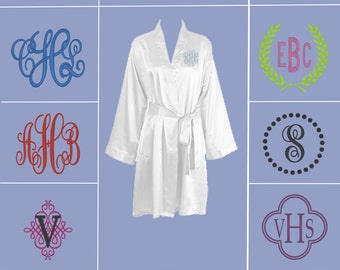 SALE Satin Robe / Kimono Robe / Short Silk Robe / Personalized Robe / Womens Silk Robe / Embroidered Monogrammed Robe / Bridesmaid Gift