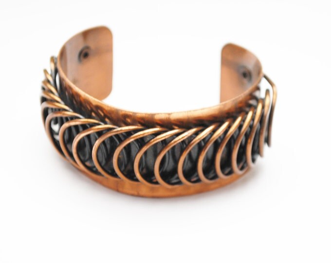 Renoir Copper Cuff Bracelet - Coil Modernistic - Mid century Mod - chunky Bangle