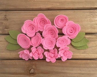 Pink Handmade Wool Felt Flowers