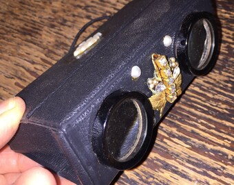 Folding Windsor Opera Glasses, Japanese Compact, Vintage Folding Binoculars, Midcentury Compact Opera Glasses w Rhinestones