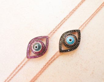 Evil eye bracelet, sterling silver bracelet, turkish evil eye silver bracelet, rose evil eye bracelet, turkish lucky eye bracelet