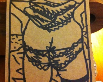 Dessin original, original artwork, erotic girl fille sexy sur carton