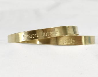 Stamped Cuff Bracelet Set / Brass Cuff / Peanut Butter and Jelly Best Friends / Stamped Friendship Bracelets / PB & J Friendship / Besties