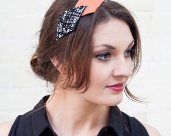 Peach, White & Black Geometric Headband