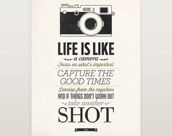 Typography Print Life is like a camera focus on what's