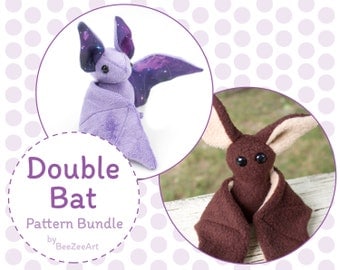 Double Bat Pattern Bundle - Stuffed Animal Sewing Patterns - Two Difficulties of Bat Plushie Patterns