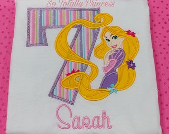 Girls Embroidered Rapunzel birthday shirt/ Princess birthday shirt/Personalized birthday shirt/birthday shirt