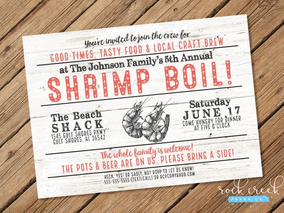 Shrimp Boil Invitation, Low Country Boil, Seafood Boil, Cajun Party ...