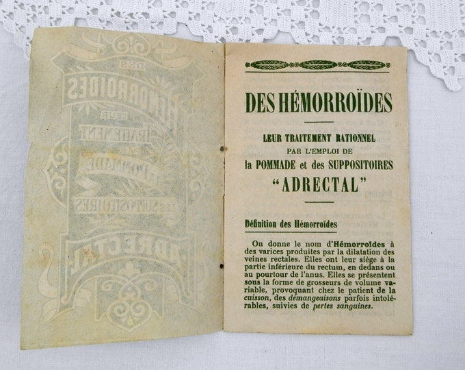Antique French Hemorrhoid Medication Pamphlet / Booklet, Suppository, Apothecary, Pharmacy, Medicine, Vintage, Retro, Doctor, Brocante