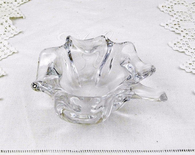 Large Vintage Murano Style Art Glass Mid Century Four Leaf Clover Clear Crystal Glass Ashtray / Bowl / Cigar Bowl, Retro Vintage Home